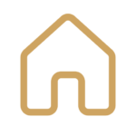 Goldenes Hausumriss-Symbol, minimalistisch und konturiert, auf transparentem Hintergrund.