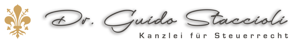 Goldenes Fleur-de-Lis neben grauer, geschwungener Signatur und "Kanzlei für Steuerrecht".